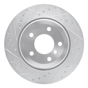 BMW 525i Brake Rotor (1) - Rear Left - R1 Concepts - Drilled & Slotted - Silver - `04-`10